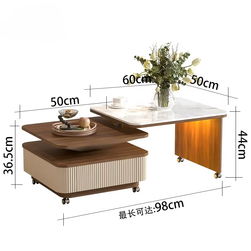 Table basse en dalle de roche de style médiéval pour salon, table à thé rotative et mobile pour peti