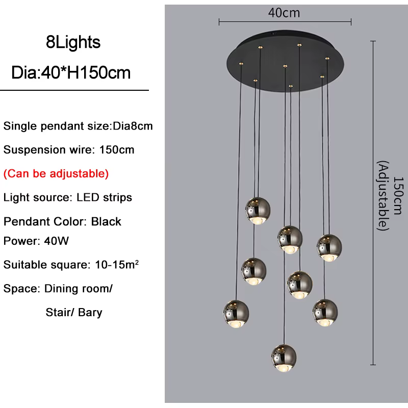 Luminaire suspendu moderne à LED pour salon, boule en cristal noir et or brillant, luminaire de luxe