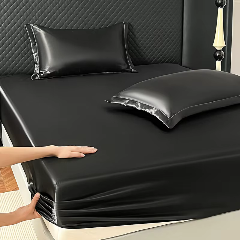 Ensemble de draps-housses en Satin de luxe, 3 pièces, doux, confortable, respirant, couleur unie, en