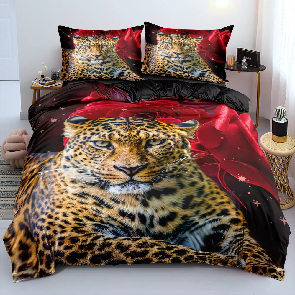 Ensemble de housse de couette imprimé guépard, housse de couette léopard, Queen, King, animaux, adul