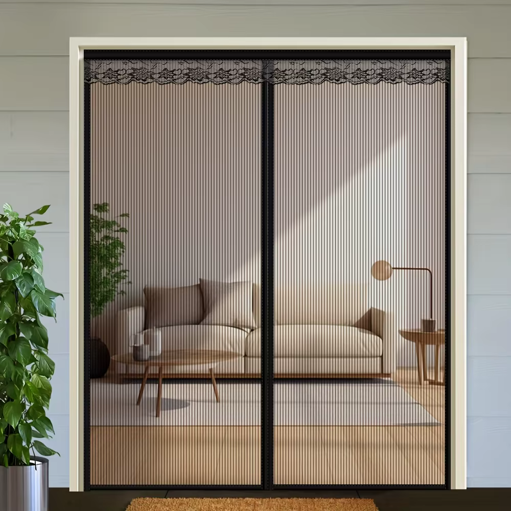 Moustiquaire magnétique surdimensionnée à rayures noires, auto-fermante, adaptée à la chambre à couc