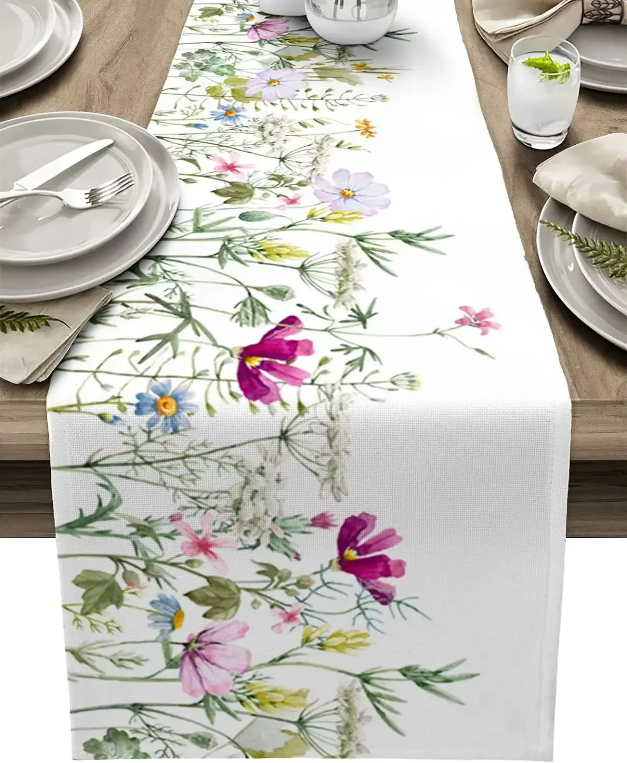 Chemin de Table en lin à fleurs, décor de Table, chemin de Table à manger de ferme, décorations de f