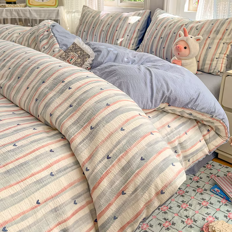 Parure de lit double gaze 3 pièces, housse de couette en microfibre super douce, 2 taies d'oreiller,