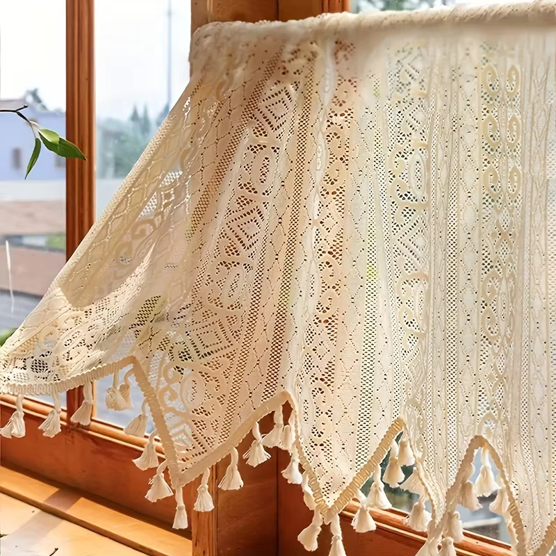 Rideau à pointes suspendu à rayures beiges, pour cuisine, salon, chambre à coucher, fenêtre, poche c