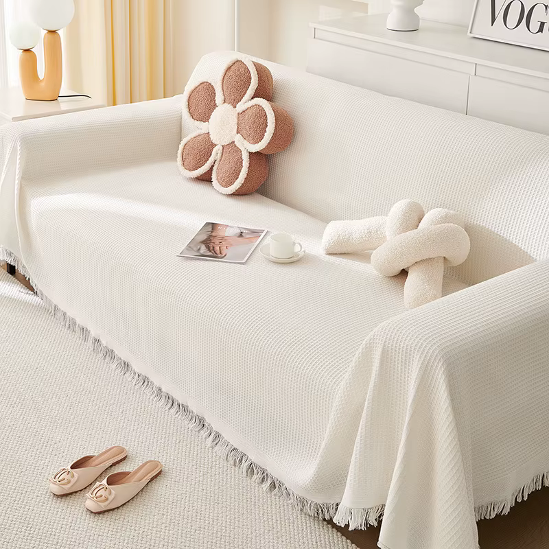 Serviette de canapé avec couverture complète, fil de coton crème vent, couverture de Camping, housse