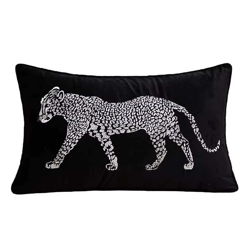 Housse de coussin brodée léopard de luxe moderne, taie d'oreiller Vintage en velours haut de gamme, 