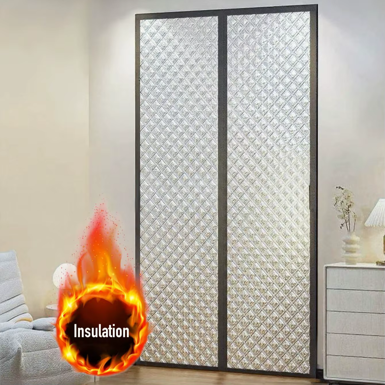 Rideau de porte thermique d'hiver, joint insonorisé magnétique, bande magique sans perceuse pour l'i