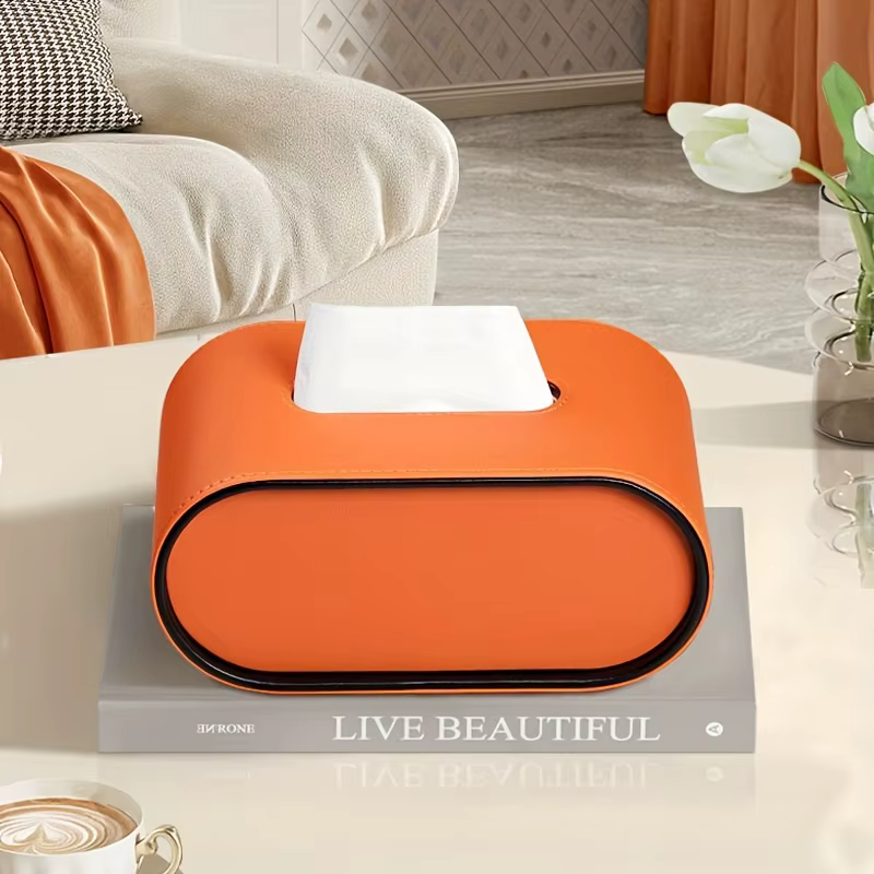 Couvercle de boîte à mouchoirs ovale, en cuir de haute qualité, adapté aux salons, de table et aux s