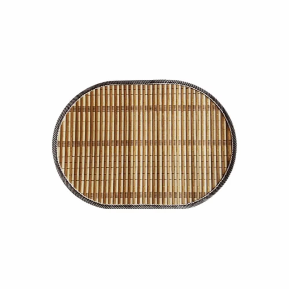 Sets de table ovales rustiques en bambou naturel légers, tissés, résistants à la chaleur, avec bords