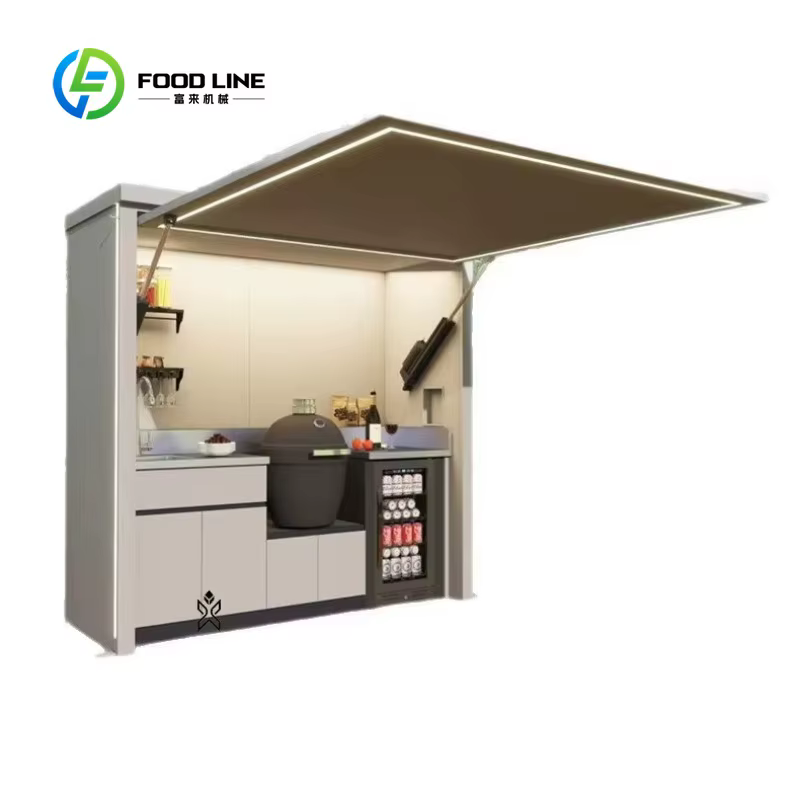 Cuisine extérieure modulaire personnalisée avec auvent rétractable et éclairage LED, station de barb