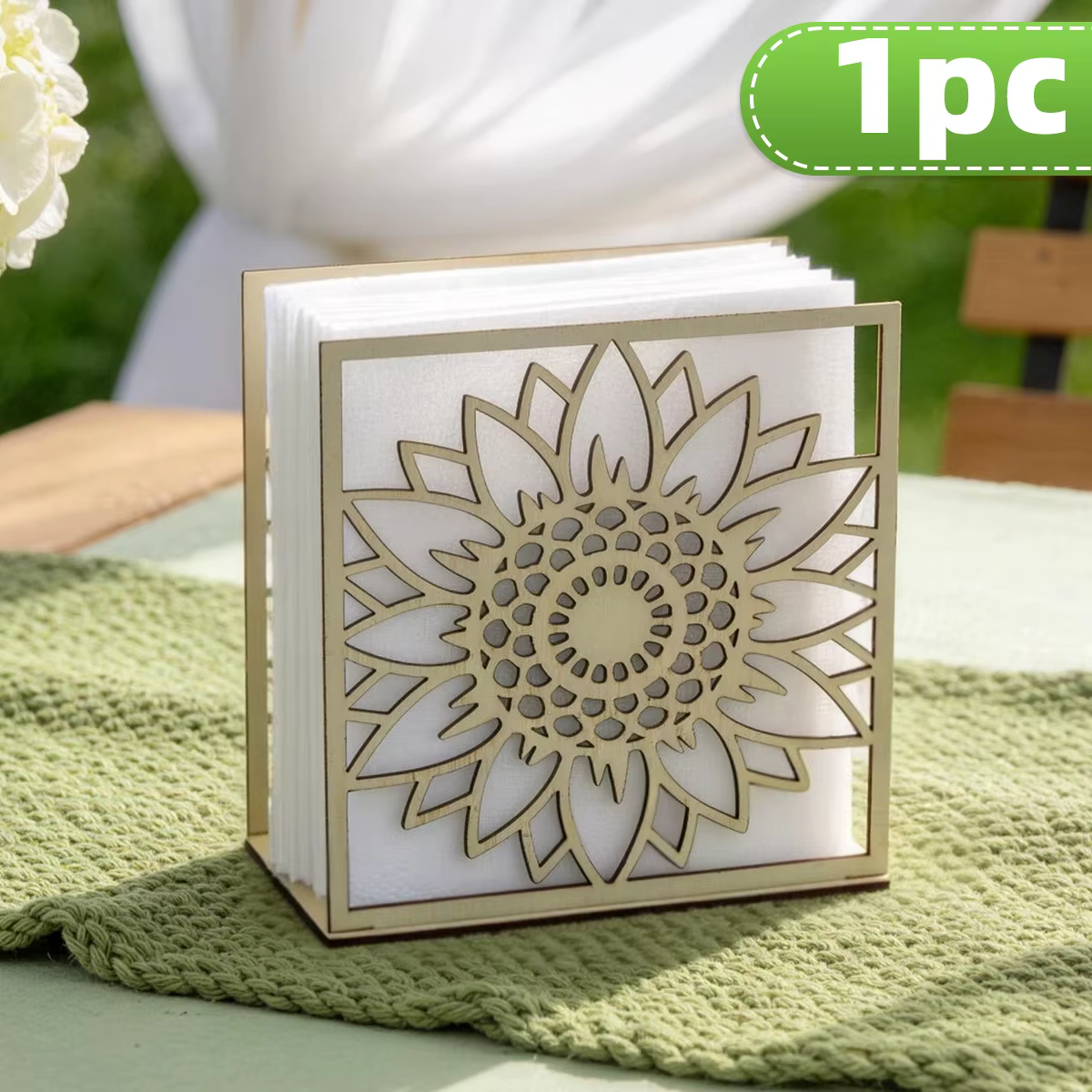 1 Porte-serviettes en bois à motifs artistiques créatifs, style tournesol, boîte à mouchoirs creuse 