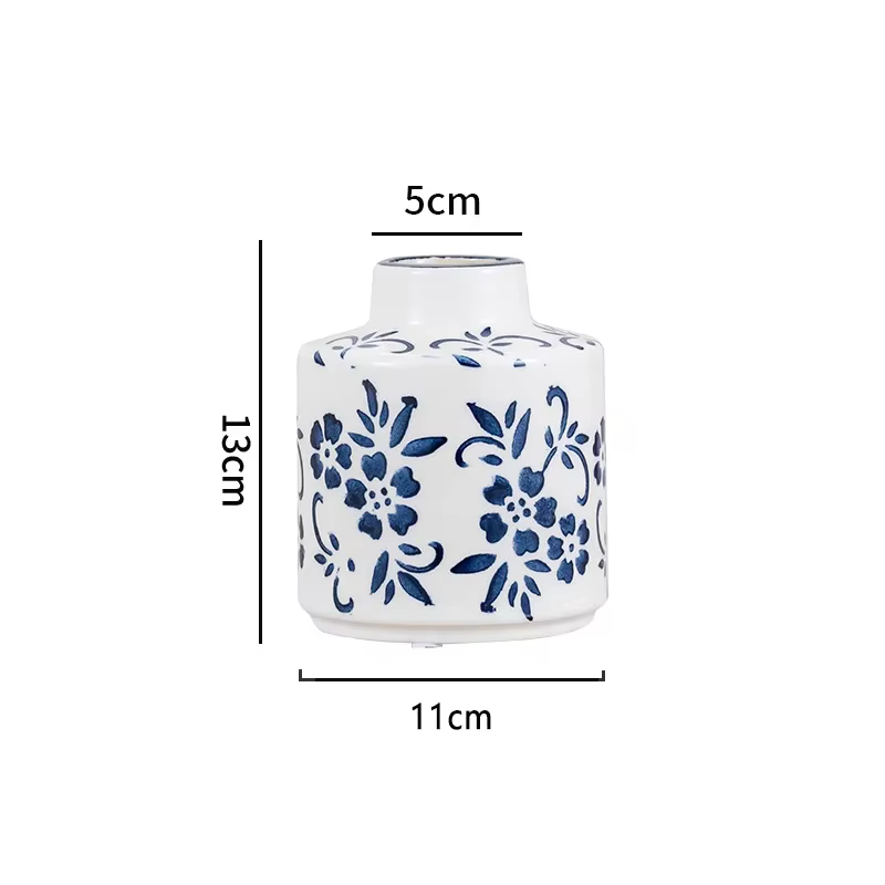 Vase à Fleurs en Porcelaine Bleu et Blanc, Décorations de Salon, Céramique Médiévale, Rétro, pour la