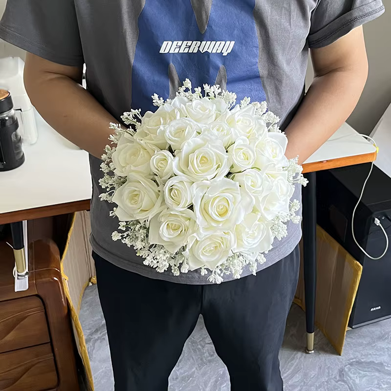 Bouquet de Demoiselles d'Honneur Artificielles, Accessoires de Mariage, Poubelle Blanche, Fleurs de 