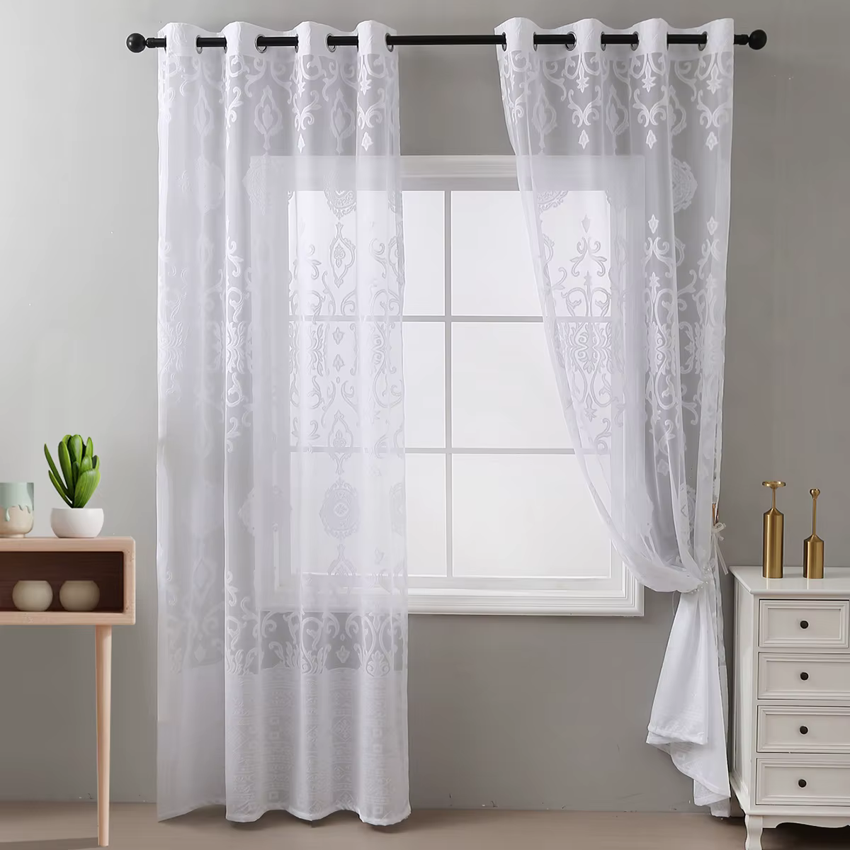 Rideau pièce de monnaie fleur rideaux blanc transparent fenêtre traitement œillet haut pour salon ch