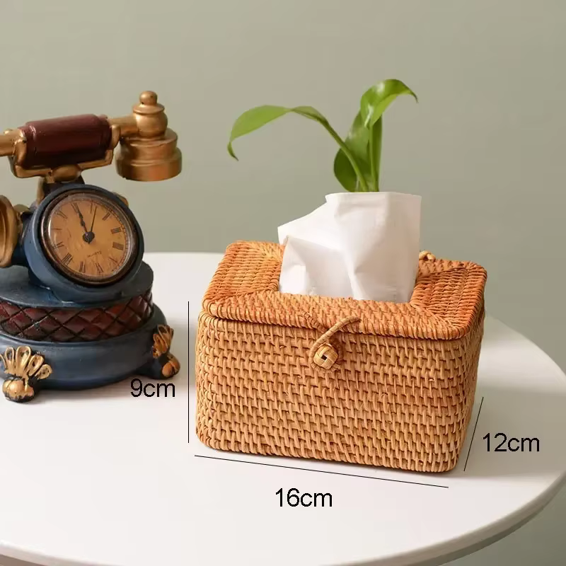 Boîte à mouchoirs en rotin faite à la main, conteneur de rangement pour serviettes de table, distrib