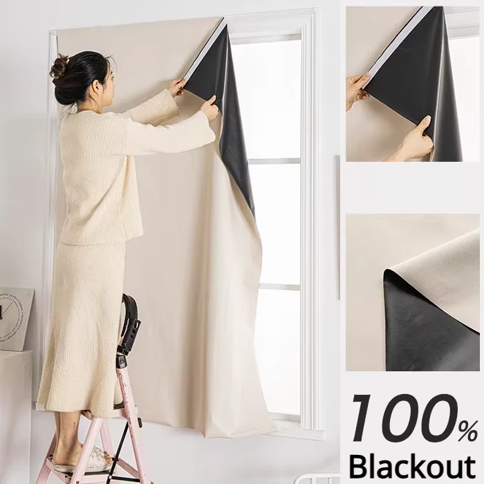 Rideaux occultants adhésifs 100% faciles à installer, pour salon, rideaux courts, chambre à coucher,