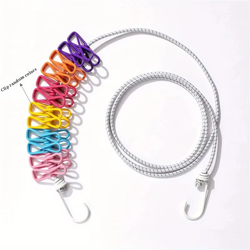 Corde à linge Portable avec 12 pinces à linge, corde à linge de voyage, ligne à linge élastique rétr