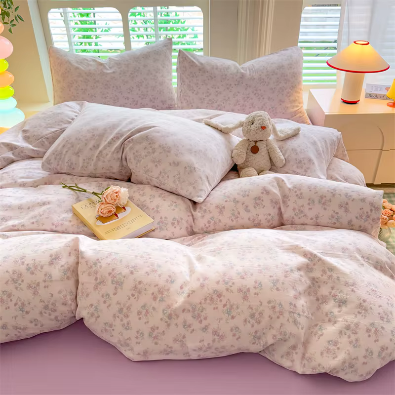 Bonenjoy – housse de couette à fleurs roses, en Polyester lavé, Super douce, pour lit simple/Queen/K