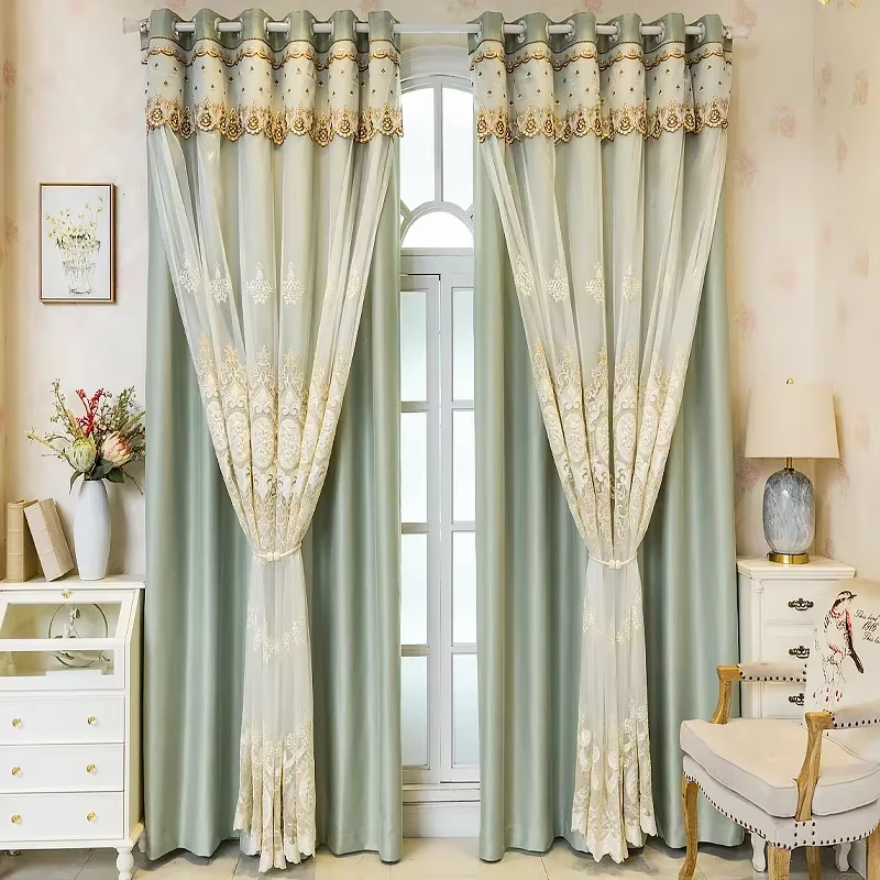 Rideaux Double couche brodés pour salon, chambre à coucher, écran de fenêtre en dentelle intégré, fe