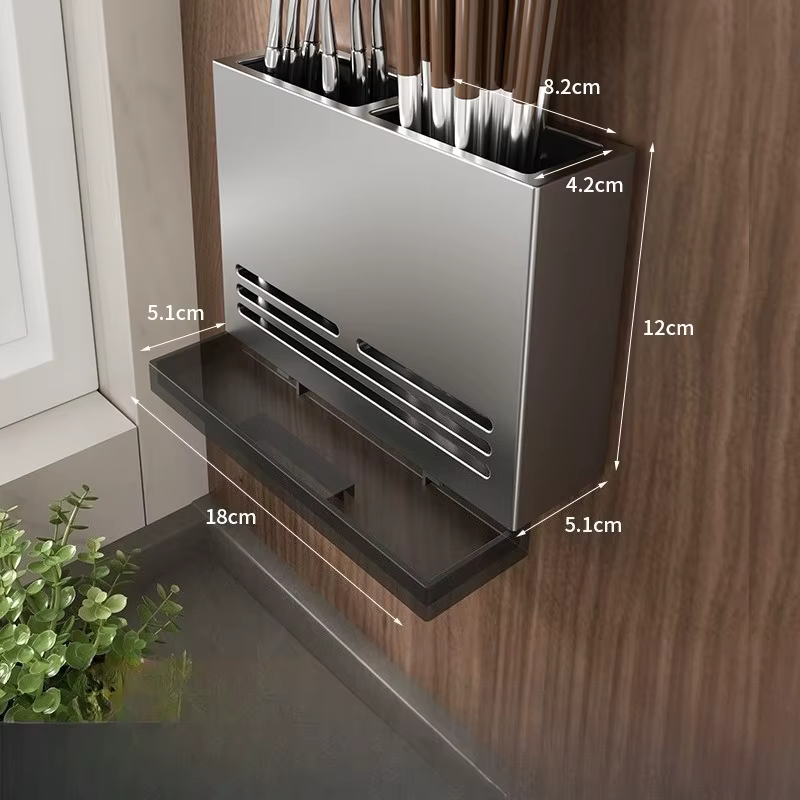 Étagère de rangement de cuisine en acier au carbone et plastique, murale, sans perçage, avec drainag
