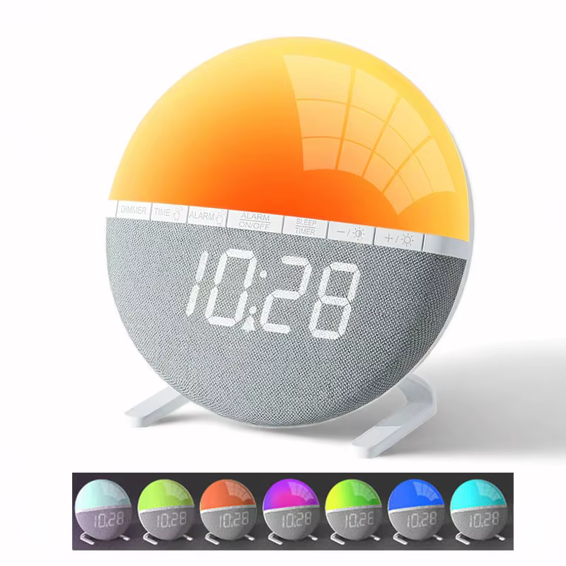 Réveil lumineux avec simulation d'aube, horloge de bureau avec lumières colorées, sons naturels, hor
