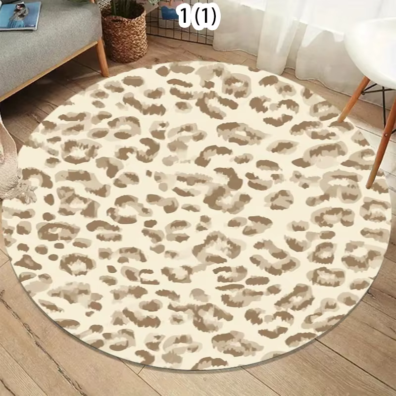 Tapis rond classique beige marron à imprimé léopard, tapis antidérapant en peau d'animal, tapis à mo