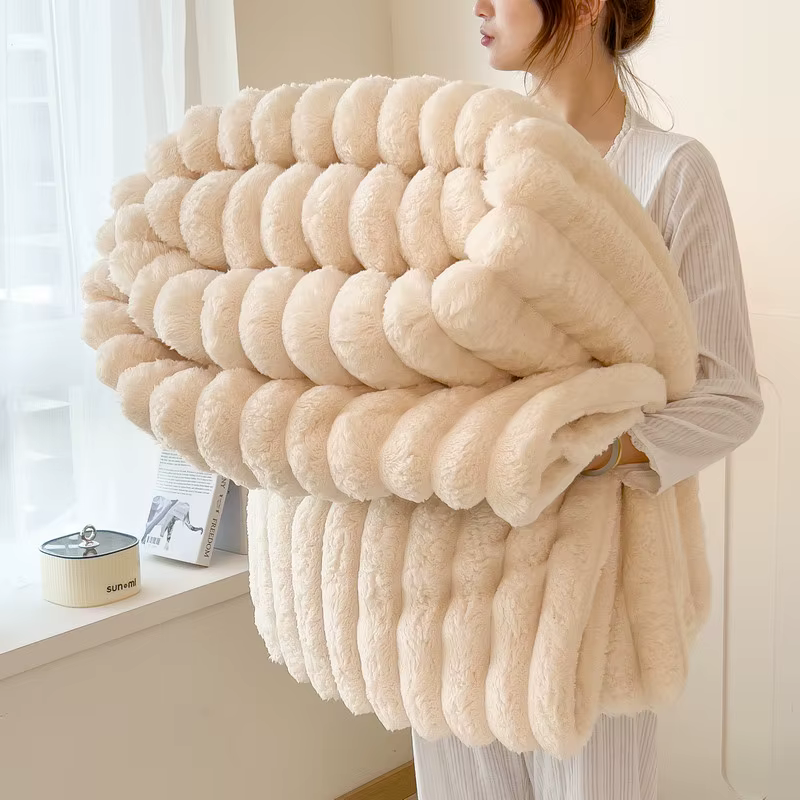Couverture multifonctionnelle en flanelle épaisse à larges rayures, idéale pour le printemps, peut ê