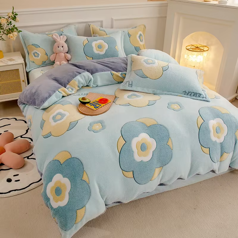 Housse de couette en molleton épais et chaud en flanelle corail, ensemble de literie en velours Doub