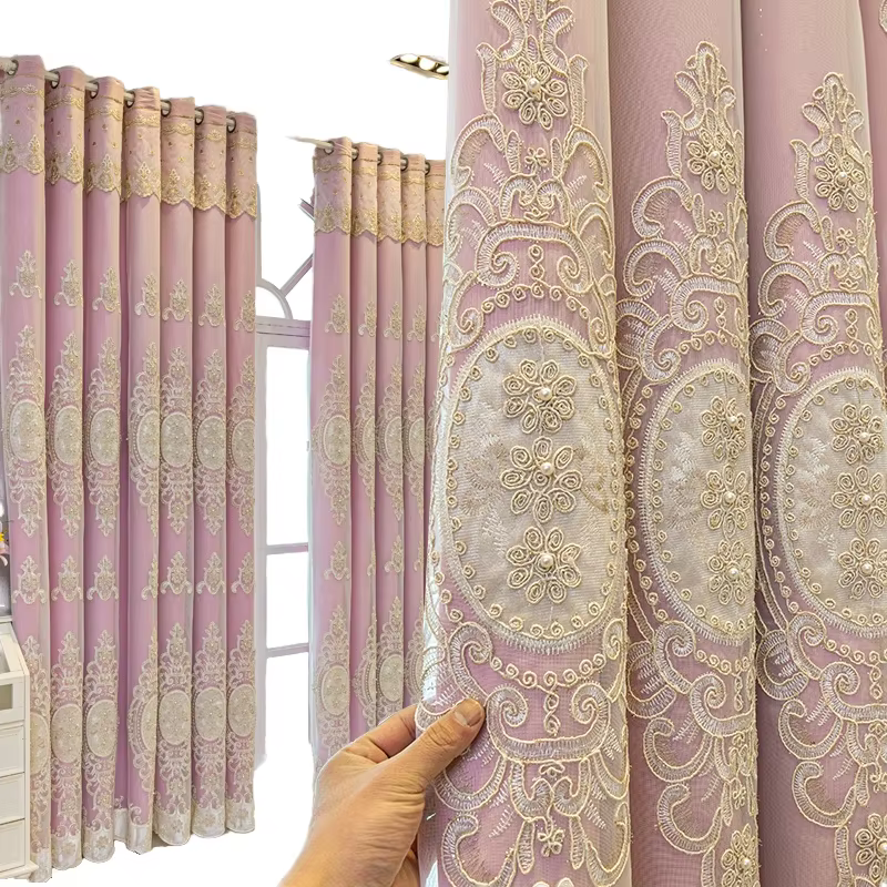Rideau occultant double couche de luxe haut de gamme style américain avec motif brodé pour salon, ca