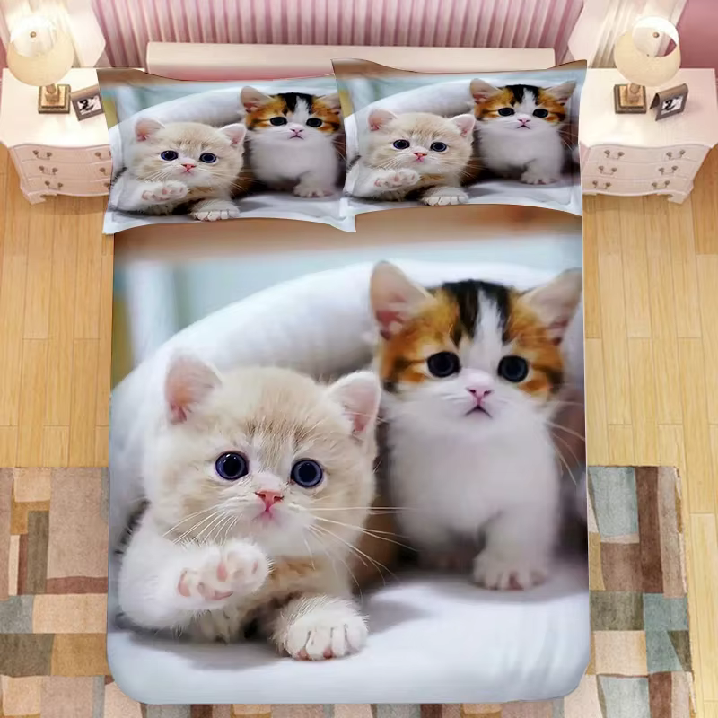 Parure de lit Super mignonne pour enfants, chaton, Kawaii, pour fille, couette, King, Queen, taille,