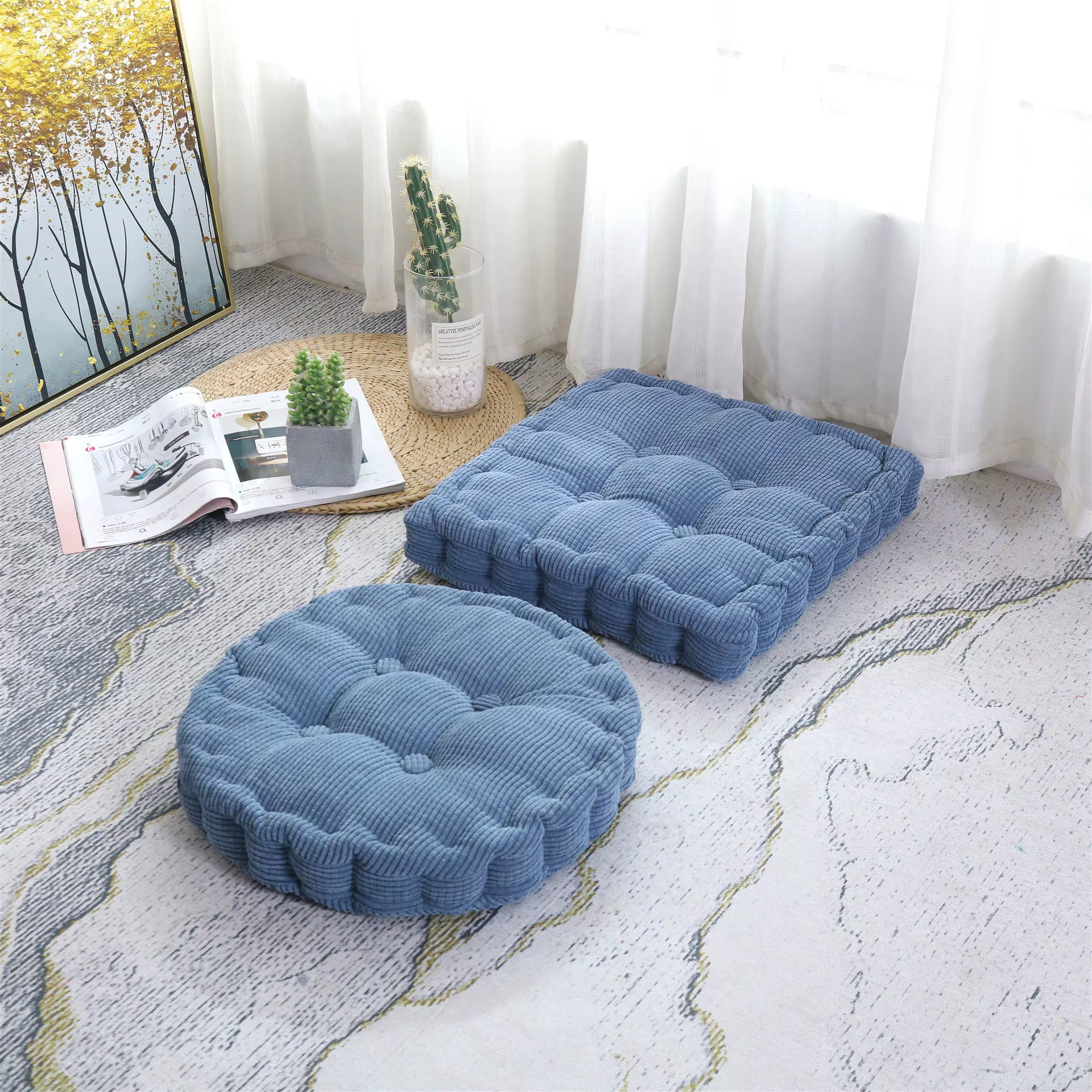 Inyahome – coussin de siège épais en velours côtelé, pour balcon, Tatami, méditation, rond et carré,
