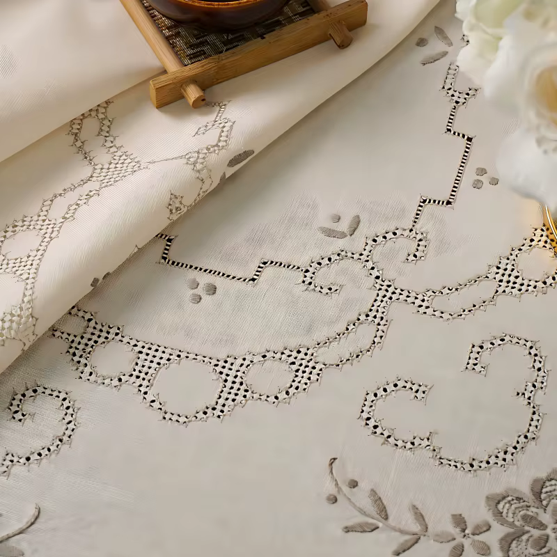 Nappe de luxe 100% lin pur brodée à la main, 85x85 cm, surpièce carrée, art élégant de point de croi