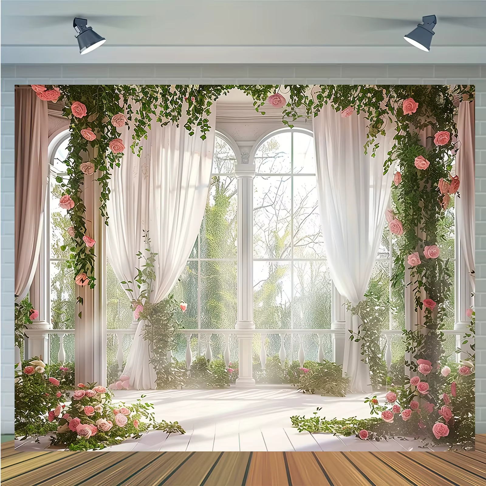 1pc fond de photographie château de roses et jardin de forêt-convient aux mariages, anniversaires, c