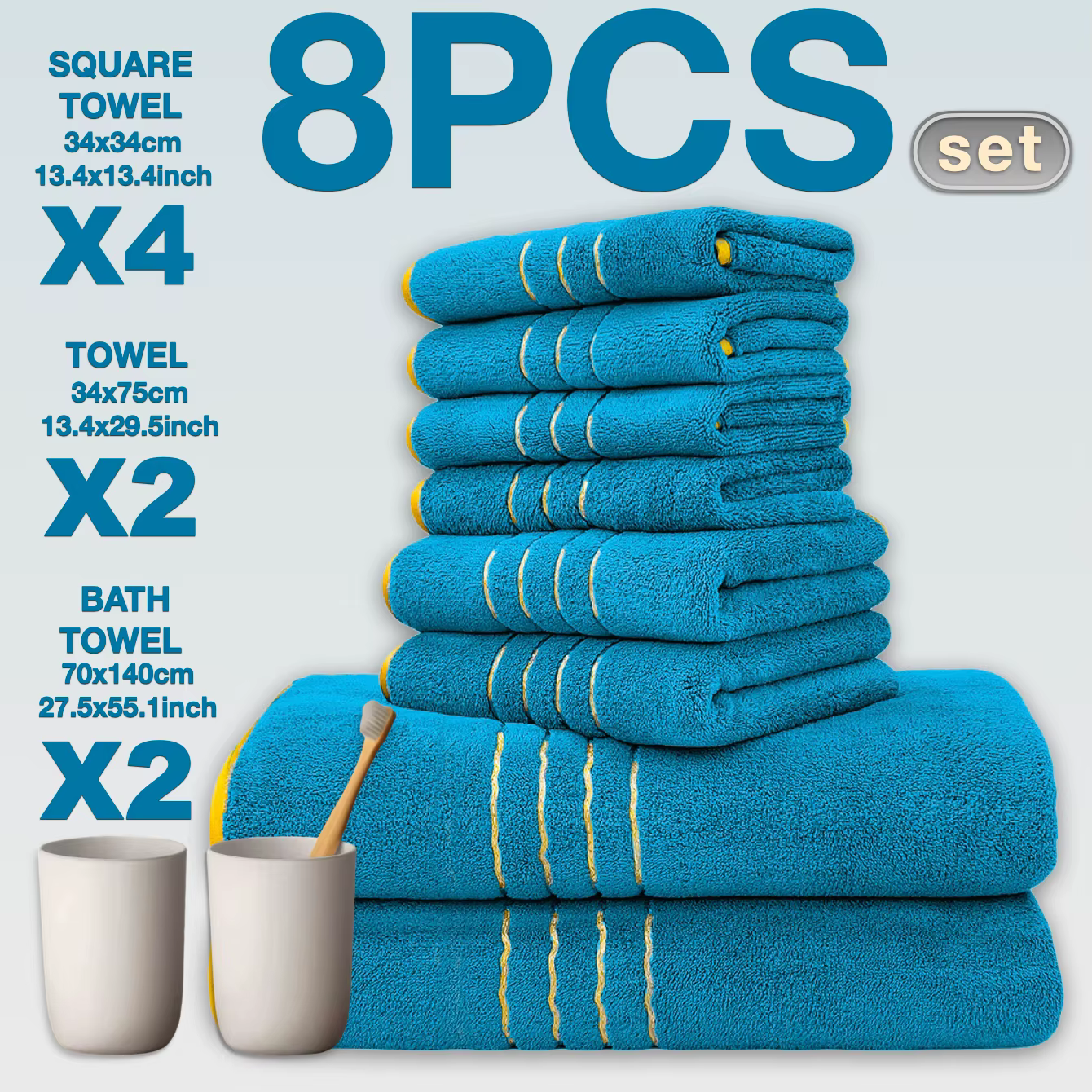 Ensemble de serviettes de bain en coton de haute qualité pour hôtel de luxe, 8 pièces, comprenant un