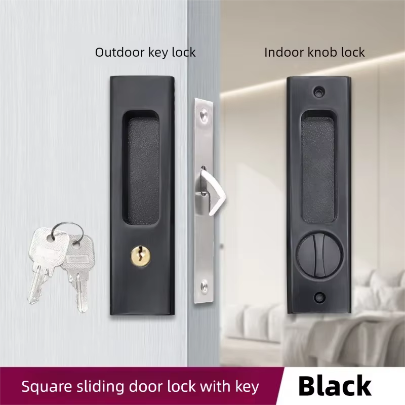 Serrure de porte coulissante, noire, pour balcon intérieur, poignée de cuisine, salle de bains avec 
