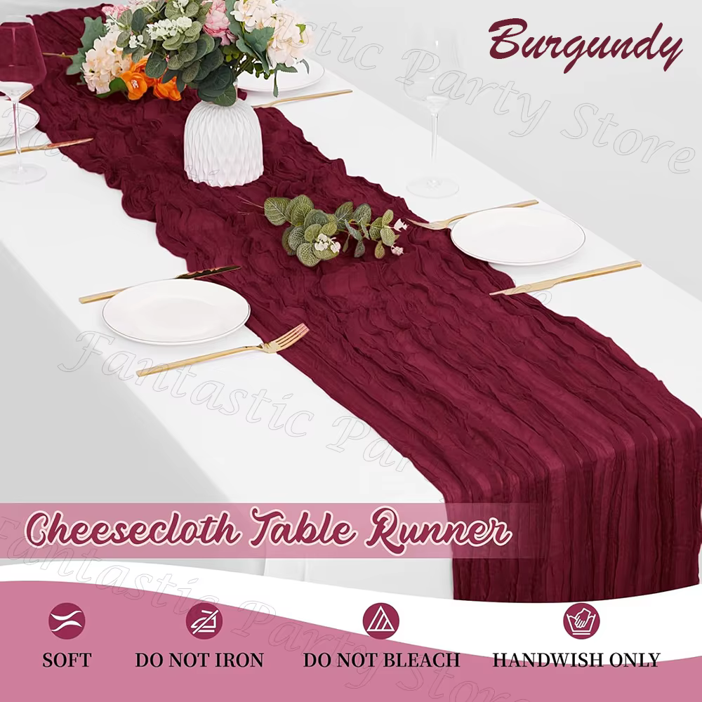 Chemin de Table rouge bordeaux, tissu à fromage en gaze rustique Boho, chemin de Table pour fête de 