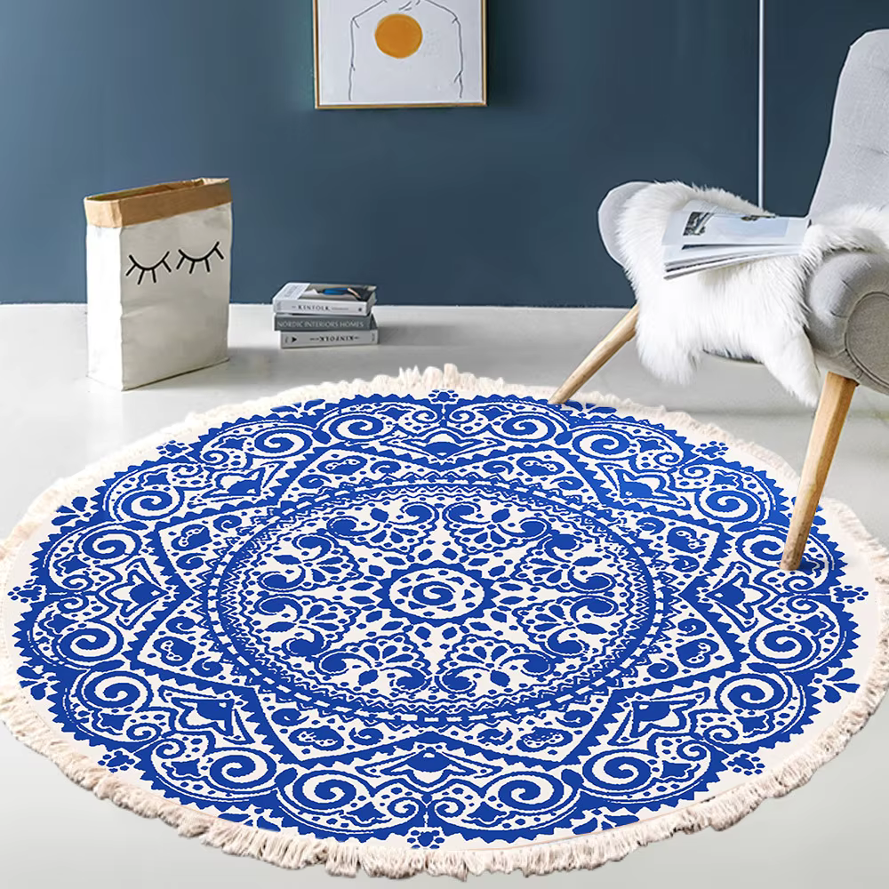 Tapis en coton et lin tissé à la main, style bohème rétro, rond, pour chevet, géométrique, pour salo