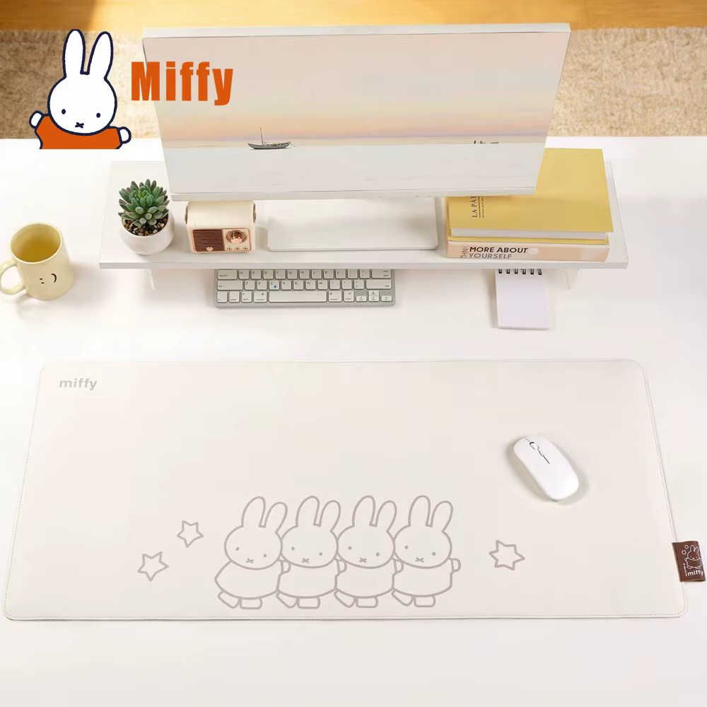 Grand tapis de souris Kawaii Miffy, tapis de bureau en cuir avec motif de lapin mignon, antidérapant