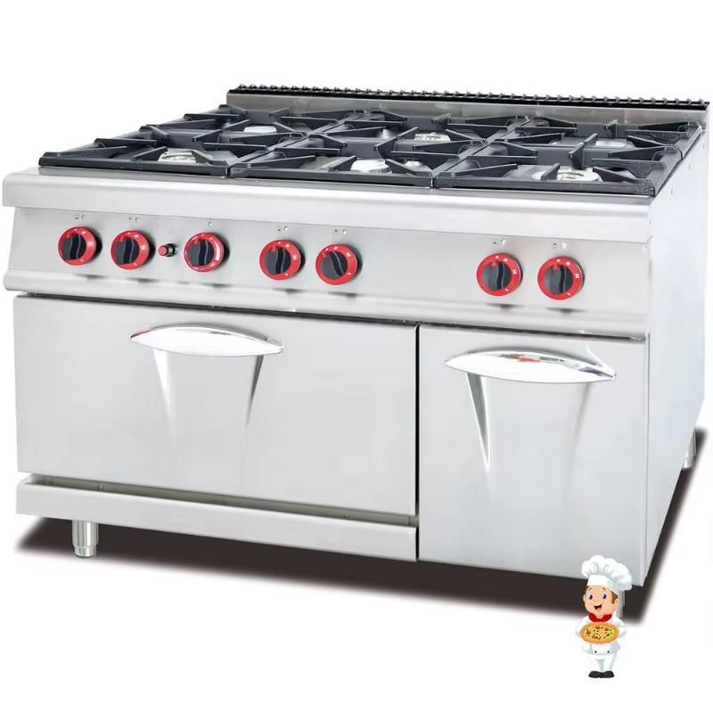 Cuisinière à gaz professionnelle robuste à 4 brûleurs avec plaque de cuisson et four pour équipement