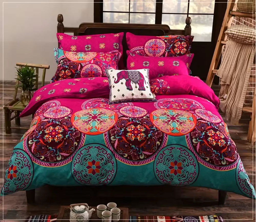 Parure de lit de Style bohème, imprimé Floral Mandala, housse de couette, taie d'oreiller, simple, D