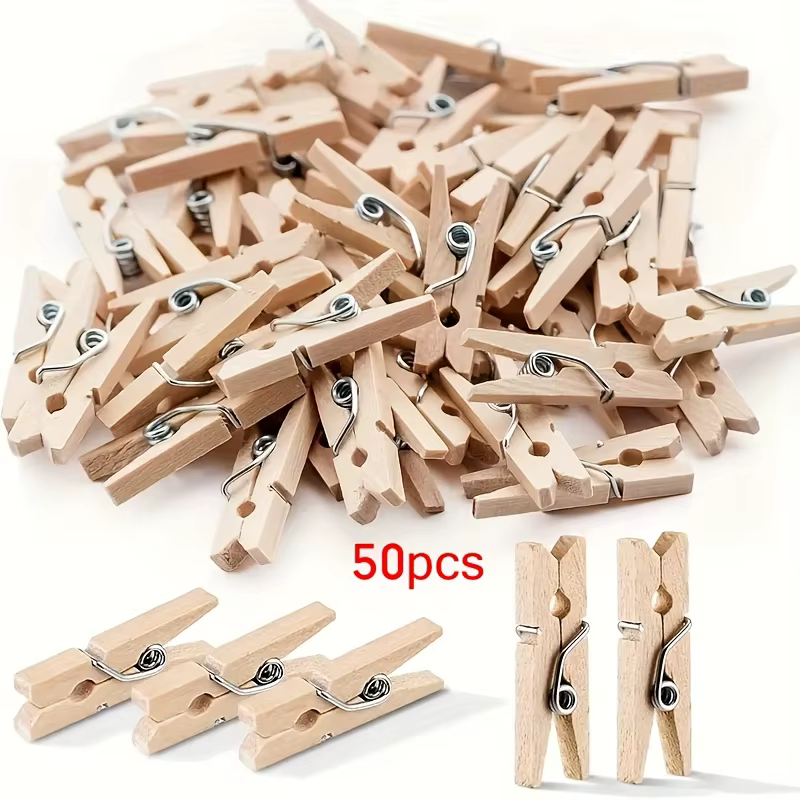 Mini pinces à linge en bois, 50 pièces, pinces à photos polyvalentes pour l'artisanat, les projets a