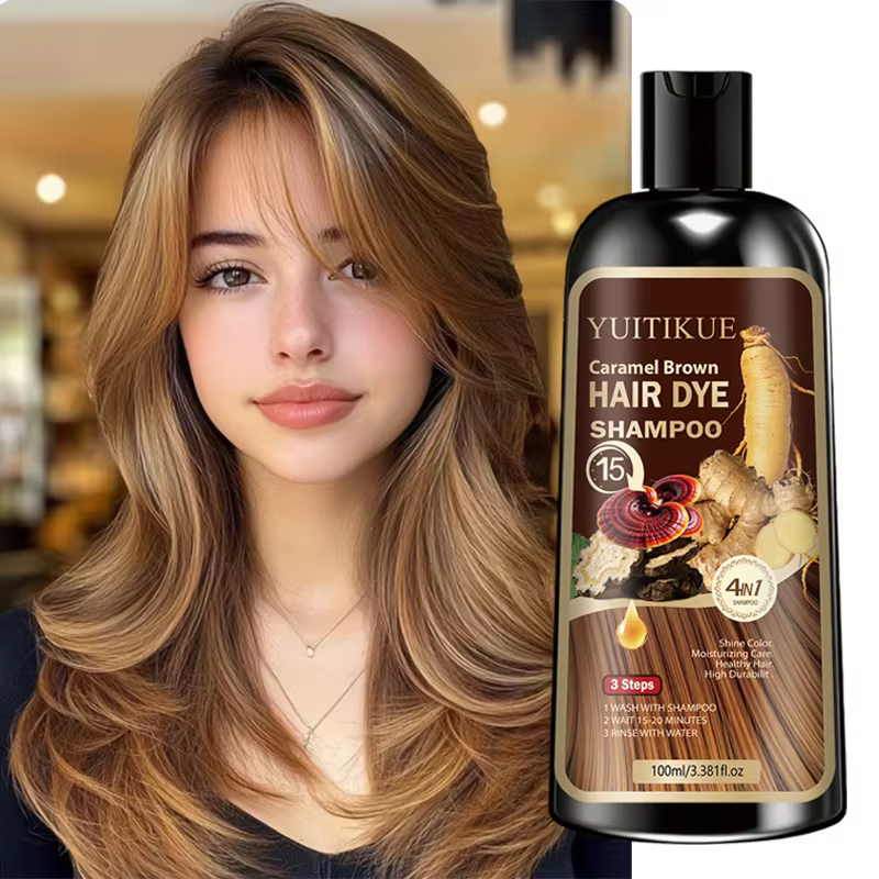 Shampoo colorant capillaire aux herbes, coloration rapide, extrait de Reishi et de Ginseng, couvertu