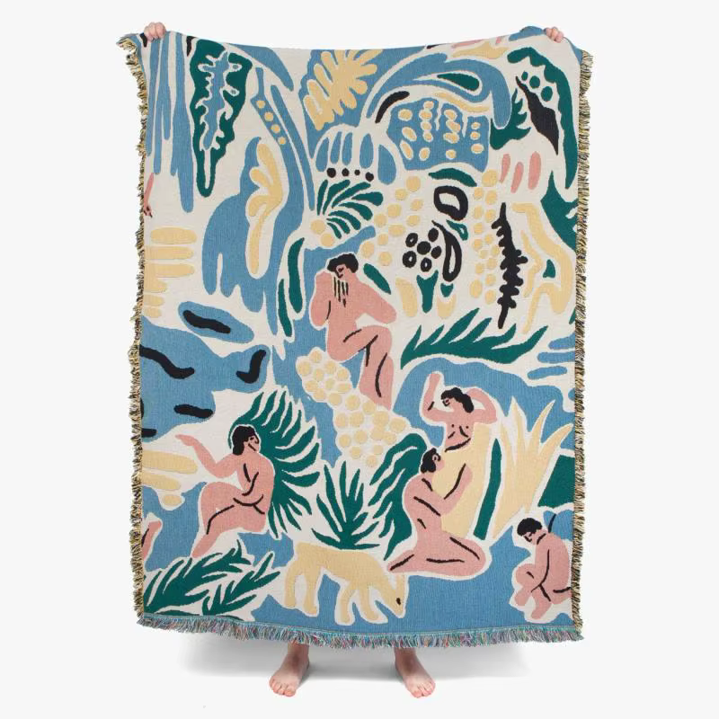 Couverture décorative de camping vintage américain, couverture de canapé abstraite, tapisserie de li