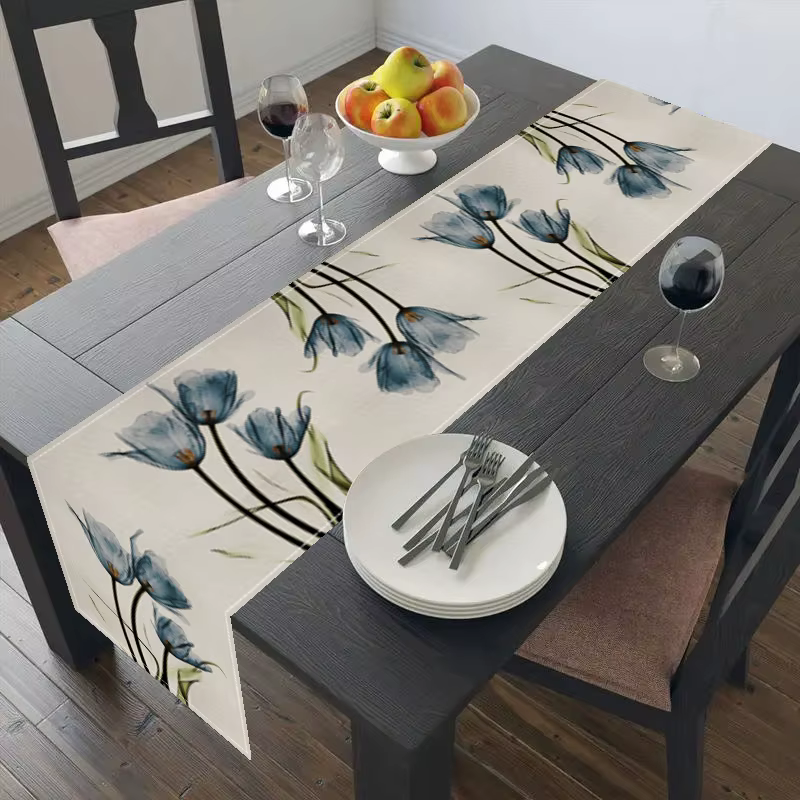Chemin de table en lin tulipe de style ferme rustique, décoration de table à manger de cuisine, inté