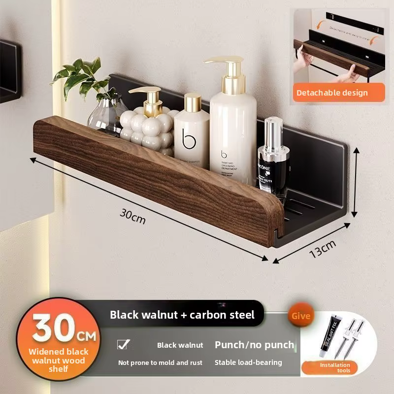 Étagère d'angle multifonctionnelle en noyer sans perforation pour salle de bain, rangement pour arti