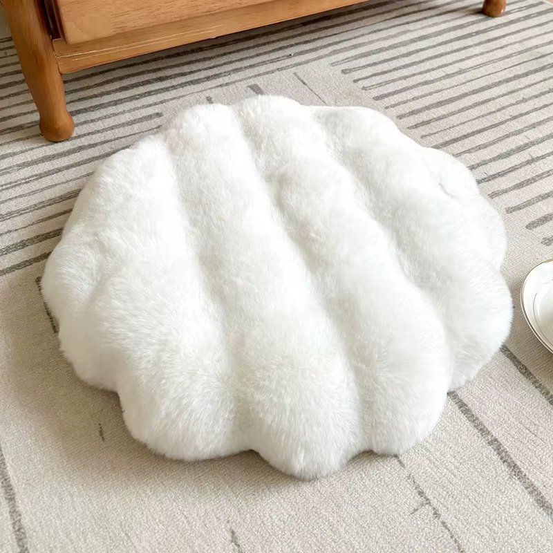 Coussin de futon en fausse fourrure de lapin, coussin rond en peluche, coussin de siège de méditatio