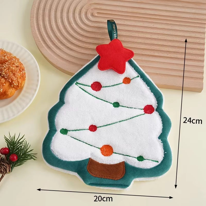 Serviette à main de Noël avec cintre, mignonne et absorbante, serviette en polaire corail pour la ma