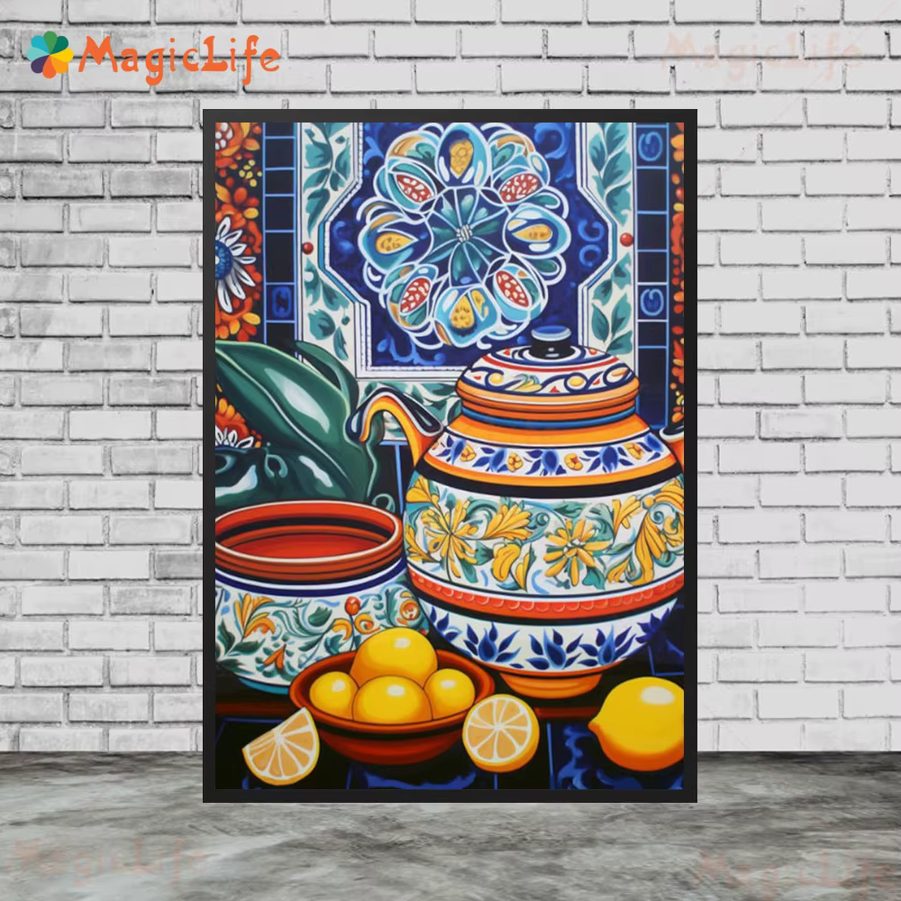 Affiches d'art de poterie de citron de cuisine mexicaine, peinture sur toile sans cadre, art mural v