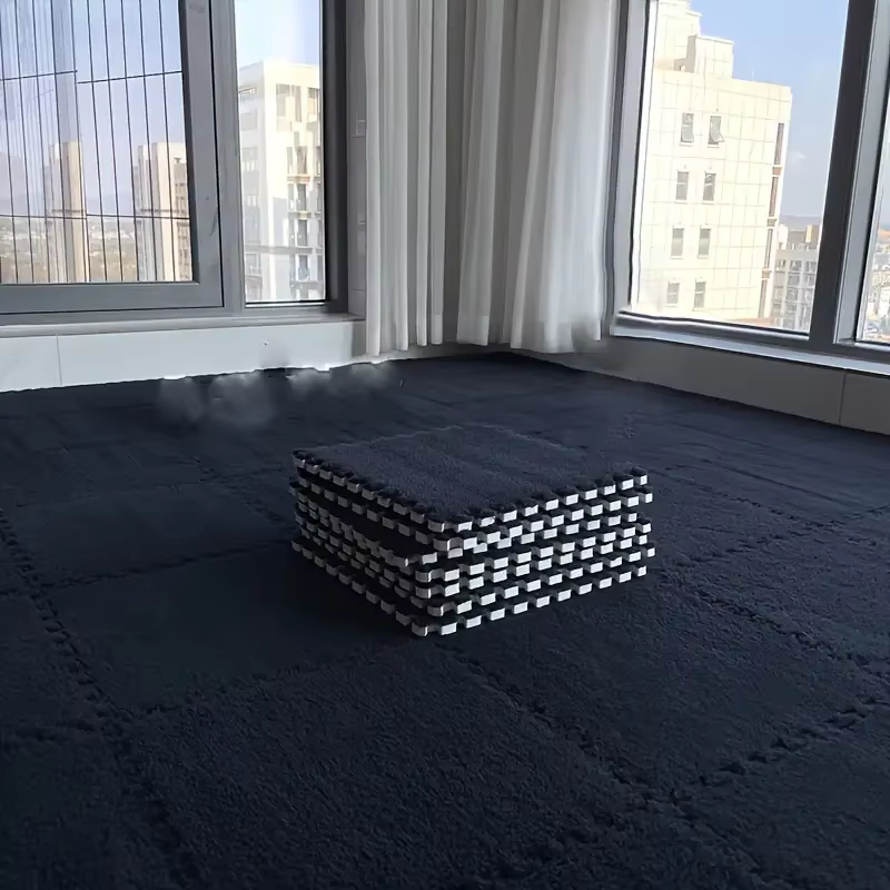 12 pièces de dalles de moquette emboîtables 11,8"x11,8", tapis de sol en EVA polyester lavable et an