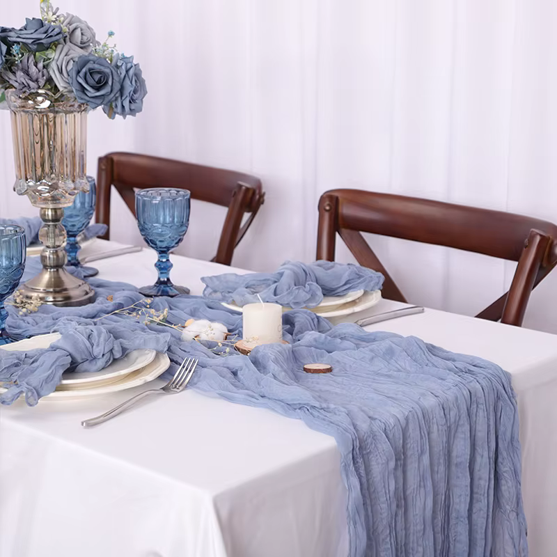 Chemin de Table de conception d'événements, tissu de fromage, crêpe de gaze, décor rustique de fête 